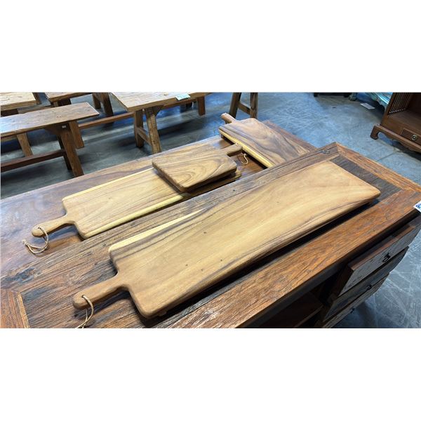 4 EXOTIC WOOD CHARCUTERIE PADDLE BOARDS 39,32,23 AND 16" LONG
