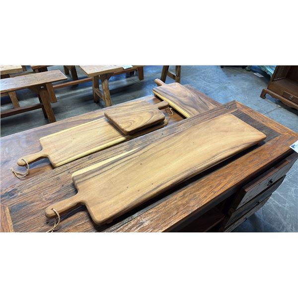 4 EXOTIC WOOD CHARCUTERIE PADDLE BOARDS 39,32,23 AND 16" LONG