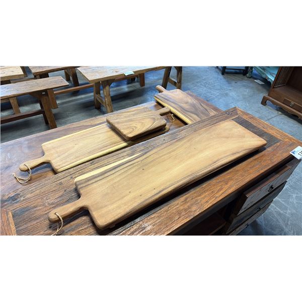 4 EXOTIC WOOD CHARCUTERIE PADDLE BOARDS 39,32,23 AND 16" LONG