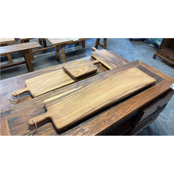 4 EXOTIC WOOD CHARCUTERIE PADDLE BOARDS 39,32,23 AND 16" LONG