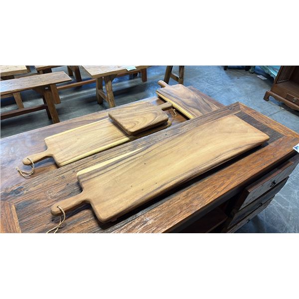 4 EXOTIC WOOD CHARCUTERIE PADDLE BOARDS 39,32,23 AND 16" LONG