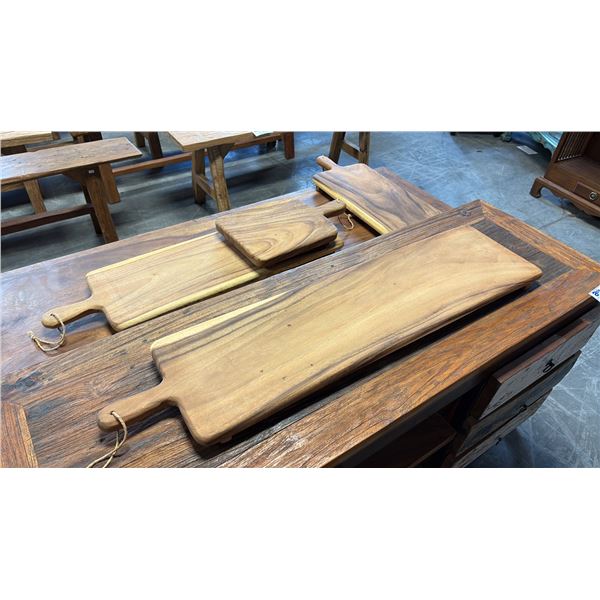 4 EXOTIC WOOD CHARCUTERIE PADDLE BOARDS 39,32,23 AND 16" LONG