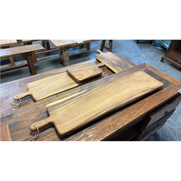 4 EXOTIC WOOD CHARCUTERIE PADDLE BOARDS 39,32,23 AND 16" LONG