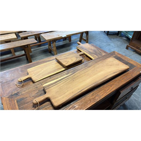 4 EXOTIC WOOD CHARCUTERIE PADDLE BOARDS 39,32,23 AND 16" LONG