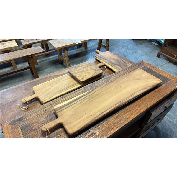 4 EXOTIC WOOD CHARCUTERIE PADDLE BOARDS 39,32,23 AND 16" LONG