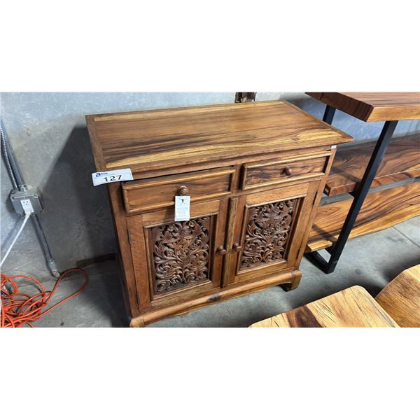 EXOTIC SUAR WOOD 36" X 18" X 34" CARVED CABINET