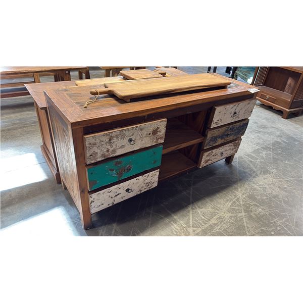 EXOTIC SUAR WOOD RECLAIMED WOOD 6 DRAWER DRESSER 55X20X28"