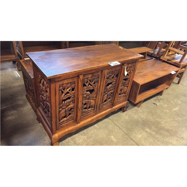 EXOTIC SUAR WOOD 39X18X30" HARD CARVED CABINET