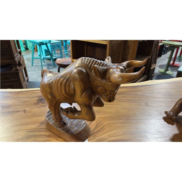 EXOTIC CARVED BULL STATUE 17"L X 13"H