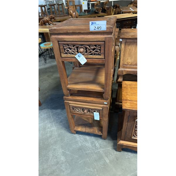 2 SUAR WOOD SIDE TABLES 17 X 17"