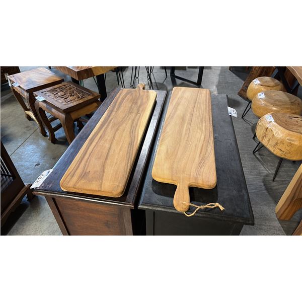 2 EXOTIC WOOD CHARCUTERIE PADDLE BOARDS 31"L