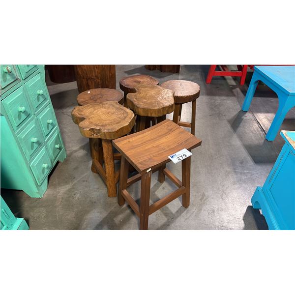6 ASSORTED EXOTIC WOOD STOOLS