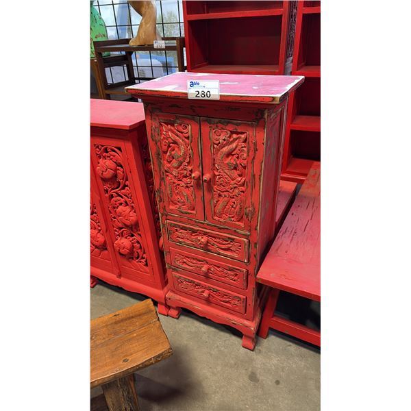 RED EXOTIC WOOD CABINET 20 X 45"