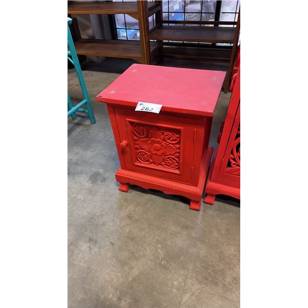 RED EXOTIC WOOD END TABLE 20 X 25"