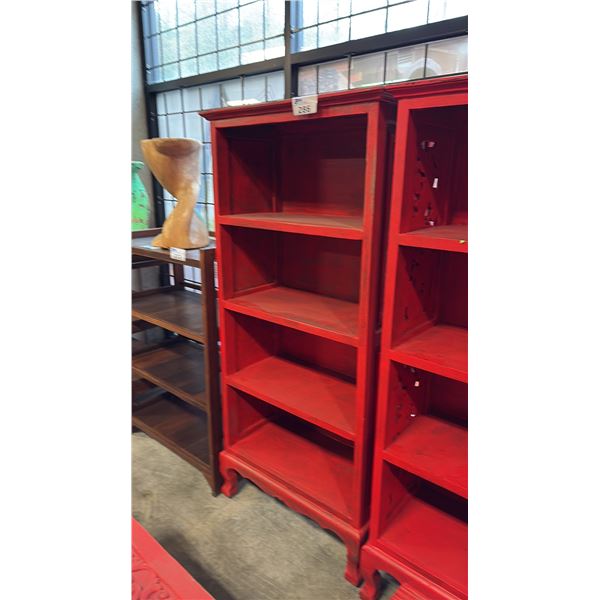 RED EXOTIC WOOD BOOKCASE 70 X 32"