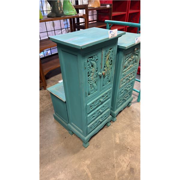 BLUE EXOTIC WOOD CABINET 20 X 45"