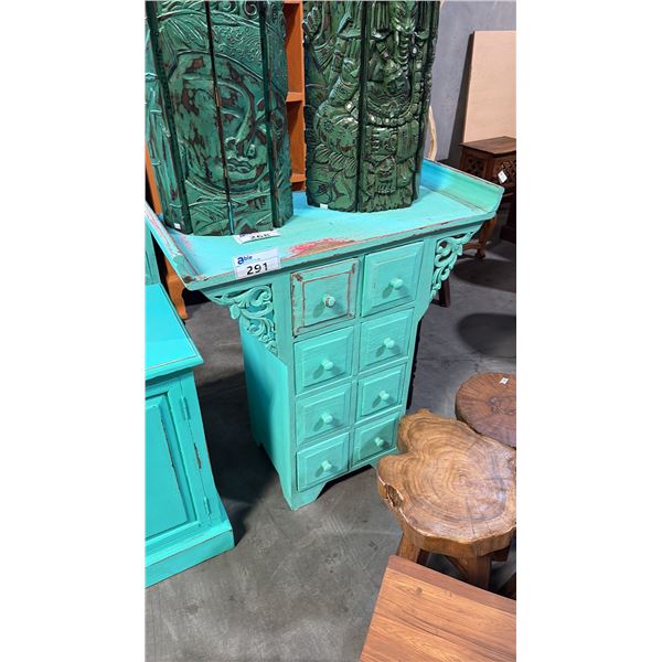 TEAL EXOTIC WOOD HALL CABINET 34 X 38"