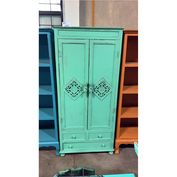 TEAL EXOTIC WOOD DOUBLE DOOR CABINET 70 X 32"