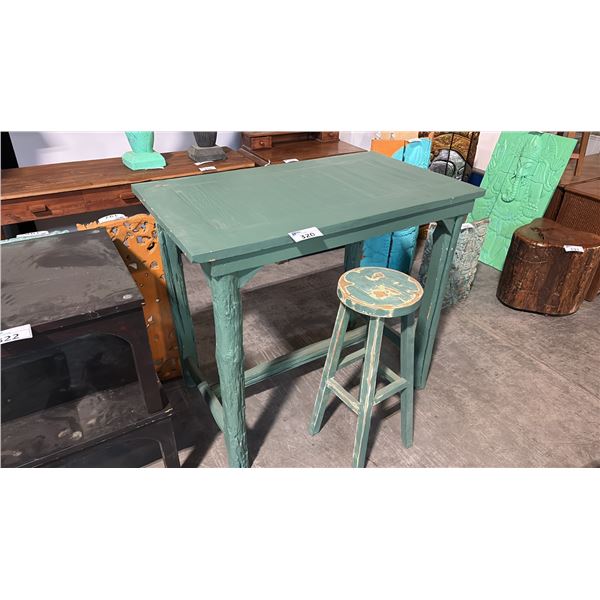 TURQUOISE EXOTIC WOOD BAR TABLE AND STOOL 48 X 28"