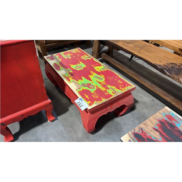 RED EXOTIC WOOD HAND FINISHED COFFEE TABLE 32 X 16"