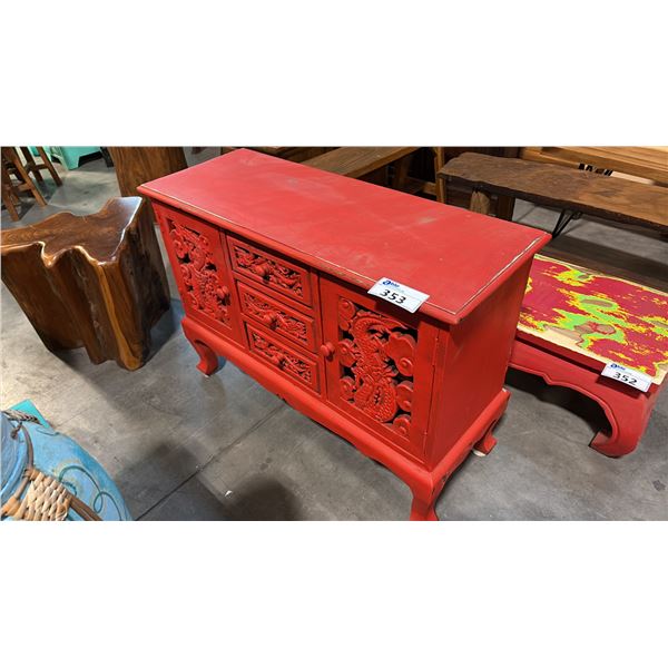 RED EXOTIC WOOD DRESSER 40 X 28"