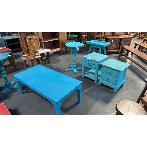 5 PIECES OF BLUE ASSORTED TABLES