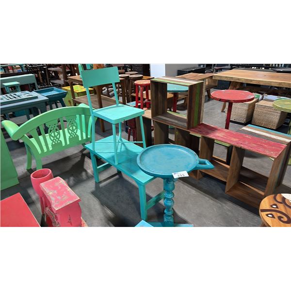 2 TEAL TABLES AND ONE SIDE CHAIR