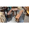 Image 2 : ONE RECLAIMED WOOD TABLE 24"D AND 2 SMALL BENCHES