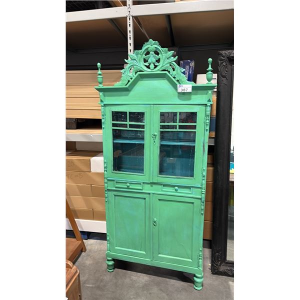 GREEN CARVED CABINET 36" X 79"