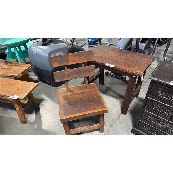 RECLAIMED HARDWOOD TABLE 33" X 21" AND SIDE CHAIR