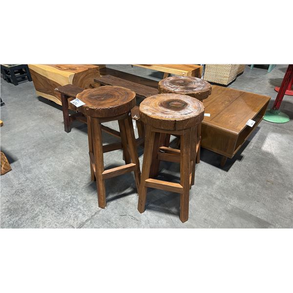 3 EXOTIC WOOD BARSTOOLS