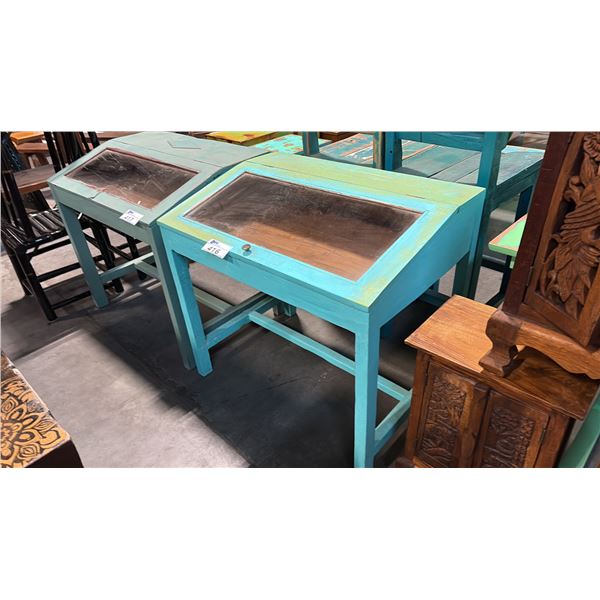 LIGHT BLUE HARDWOOD FLIP DISPLAY CASE 51" X 24"