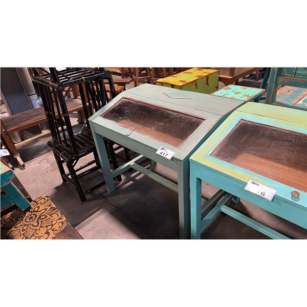 TURQUOISE HARDWOOD FLIP DISPLAY CASE 35" X 24"