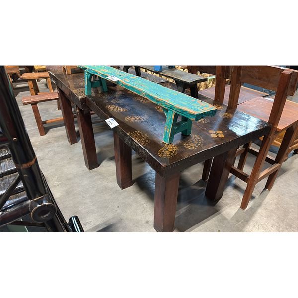 2 ASIAN THEMED 32 X 29" TABLES AND 3 SIDE CHAIRS