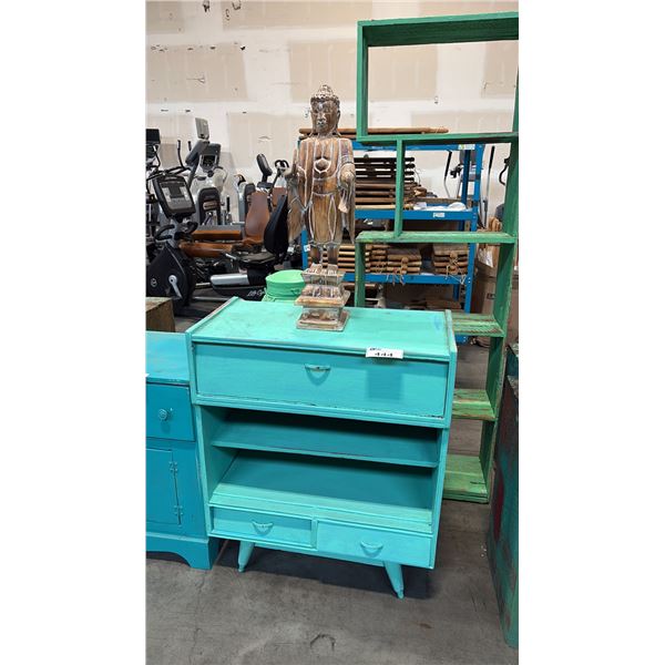 LIGHT TEAL DRESSER 31 X 37" AND SMALL STATUE