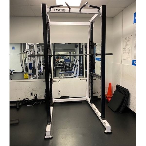 ATLANTIS WHITE COMMERCIAL GYM SQUAT RACK *DISASSEMBLED FOR TRANSPORT*