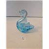Image 1 : Art Glass Swan Figurine, Blue Iridescent Hand Blown 4 inch Bird