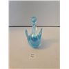 Image 2 : Art Glass Swan Figurine, Blue Iridescent Hand Blown 4 inch Bird