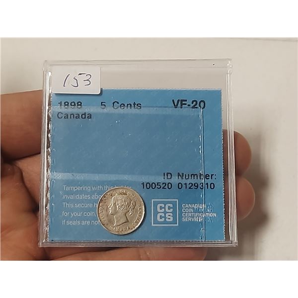 1898 Graded Queen Victoria 5 Cents.