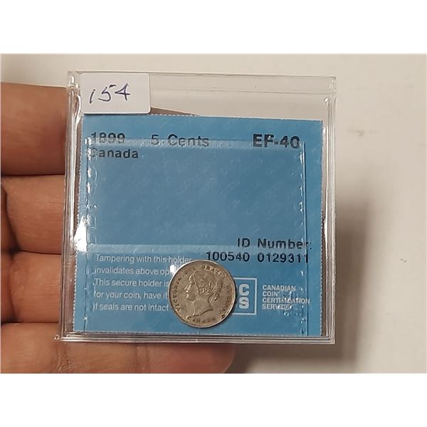 1899 Graded EF-40 Queen Victoria 5 Cents.