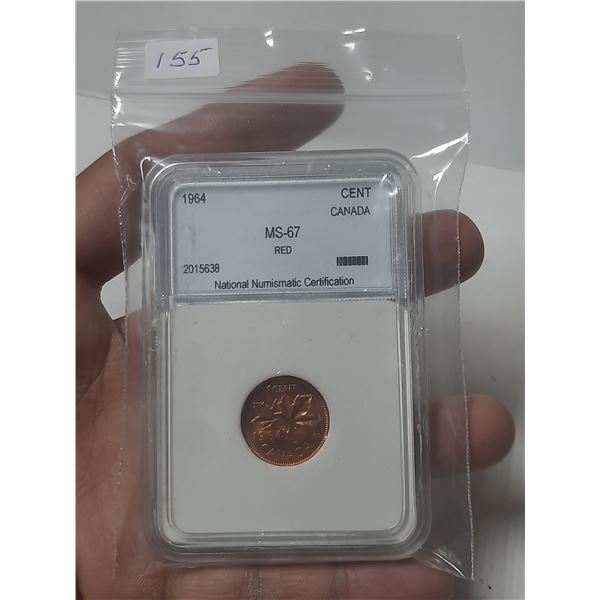 1964 Grade MS-67 Red One Cent.