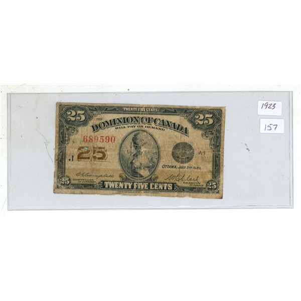 1923 Dominion Of Canada 25 Cents Shinplaster.