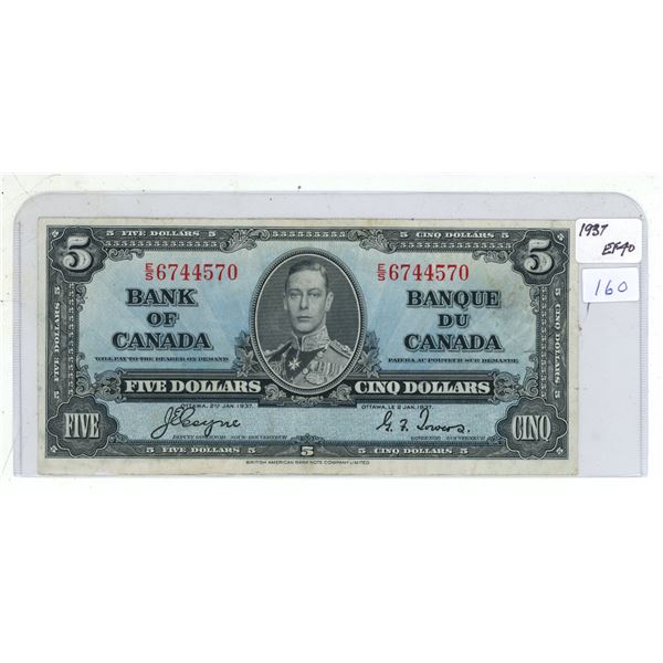 1937 Bank of Canada Five Dollar.