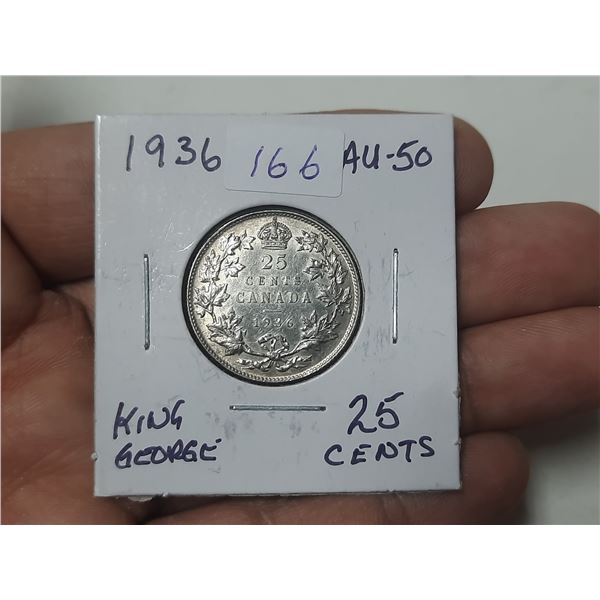 1936 High Grade King George 25 Cents Coin.