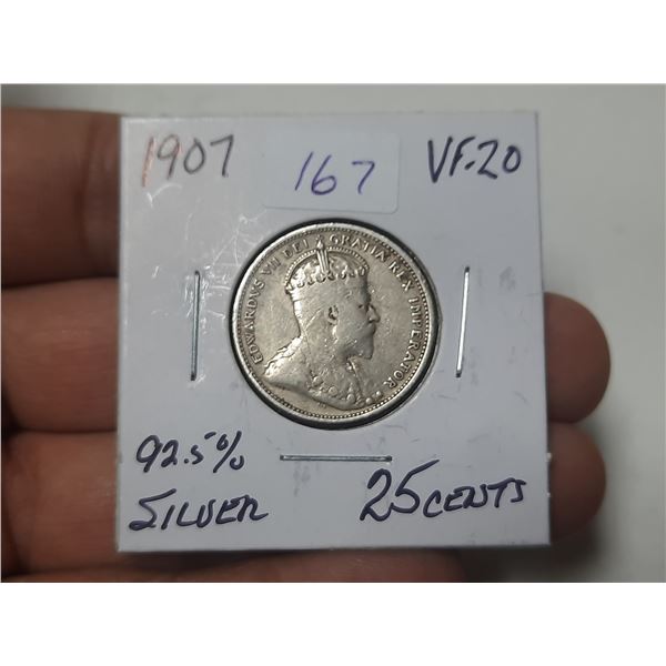 1907 King Edward 25 Cents Coin.