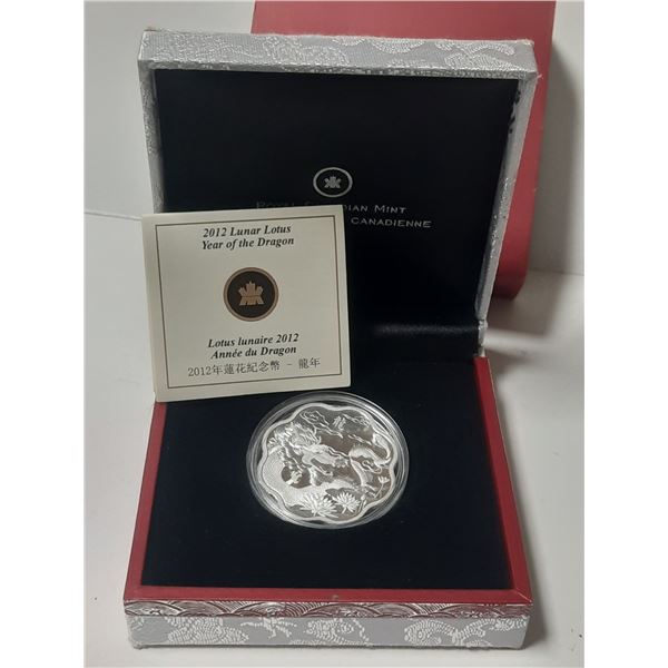 2012 Lunar Lotus Year of the Dragon - 99.99% Fine Silver Coin.
