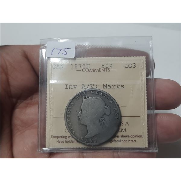 1872H Inverted A to V Sterling 50 Cents.