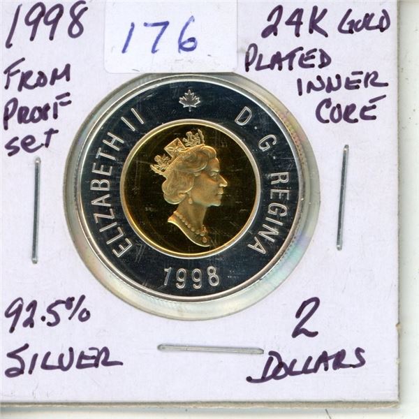 1998 92.5% Silver 2 Dollar with 24K Gold Plated Inner Core.