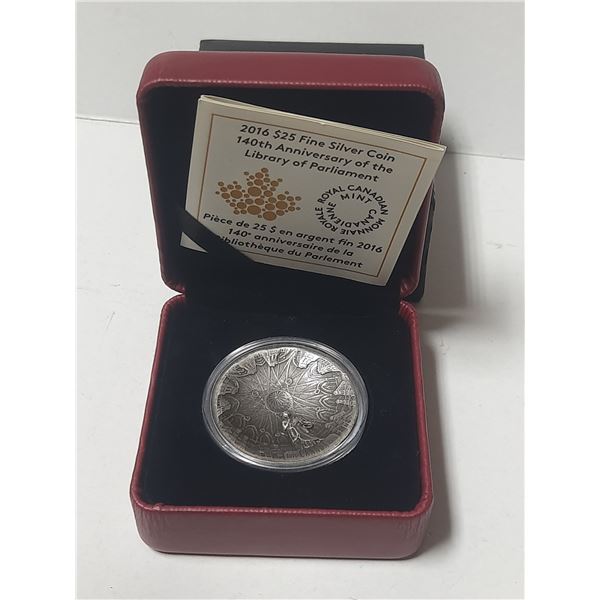 2016 $25 Fine Silver Coin 140th Anniversary of the Library of Parliament.