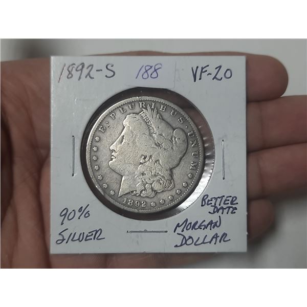 1892-S 90% Silver Morgan Dollar.